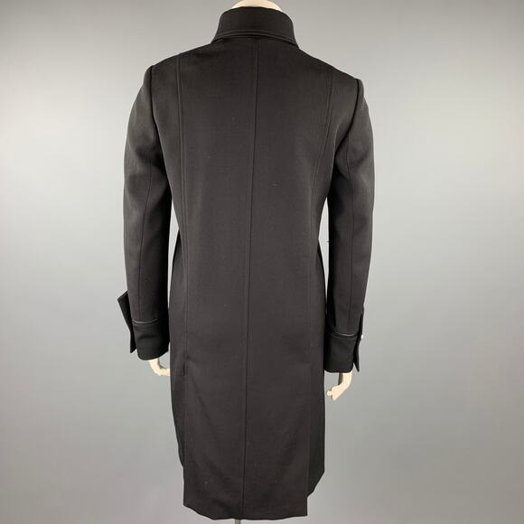 VERSUS by GIANNI VERSACE Size 10 Black Wool Solid Leather Trim Coat - Picture 5 of 8